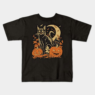 Vintage Halloween Black Cat Witch Retro Cute Super Cool Best Gift Kids T-Shirt